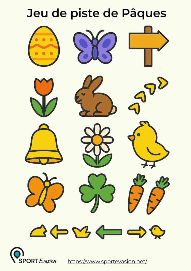 Planche de repères visuels pour jeux de piste de Pâques à télécharger - Sport Évasion