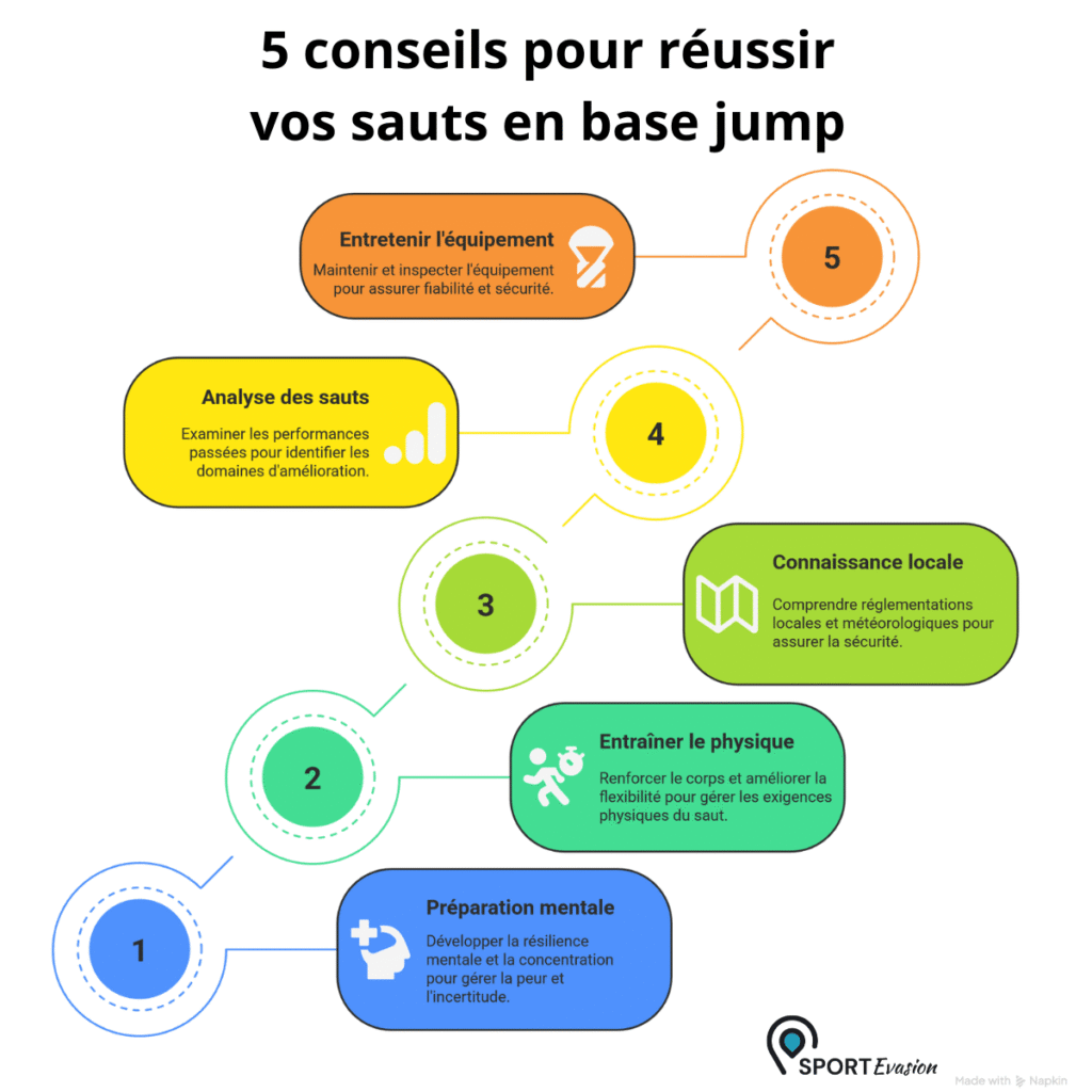 5 conseils pour réussir vos sauts en base jump infographie